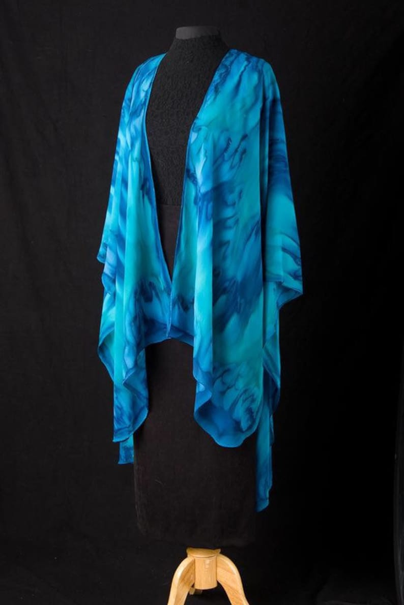 Silk Ruana Hand Dyed Extra Large Hand Painted Cape Ocean Blue