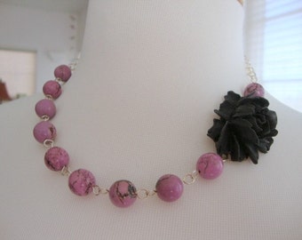 Black Rose with Lavender Necklace Bridesmaid Garden Wedding Jewelry