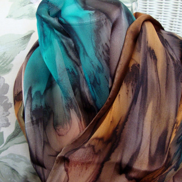 Scarf, Silk, Women, Hand Dyed, Silk Scarf, Cognac, Antelope, Chocolate, Peacock