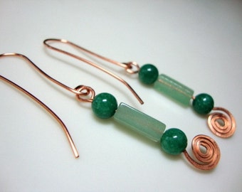 Jade Earrings with Copper Wirework