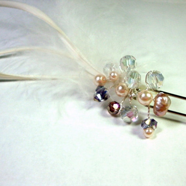 Pearl Crystal Feather Hair Pin Fascinator