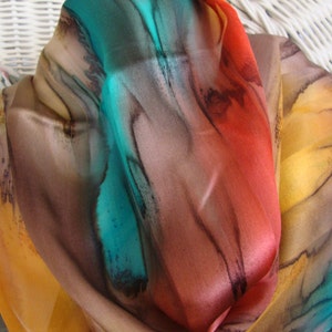 Scarf, Silk, Women, Hand Dyed, Southwest Soiree Silk Scarf, Chestnut Seabreeze Apricot image 4