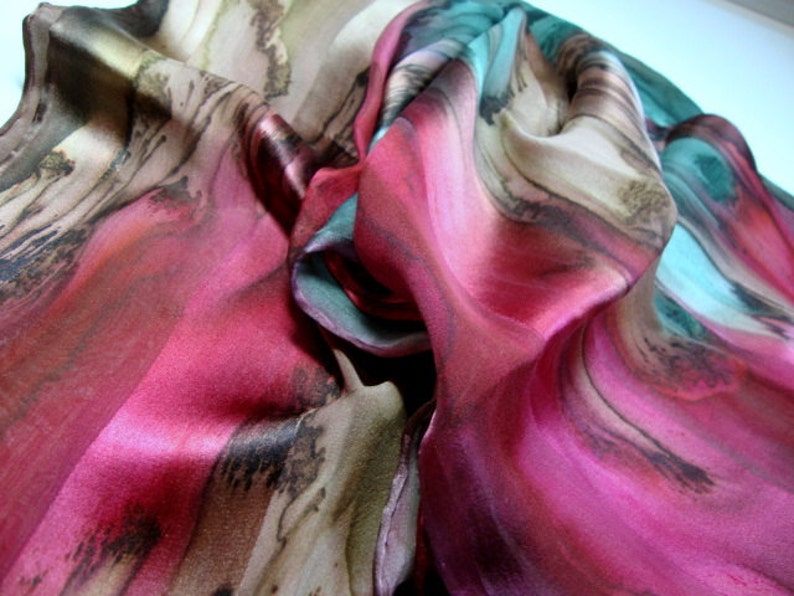 Chestnut Dark Red Dark Green Antelope Hand Dyed Silk Scarf image 2