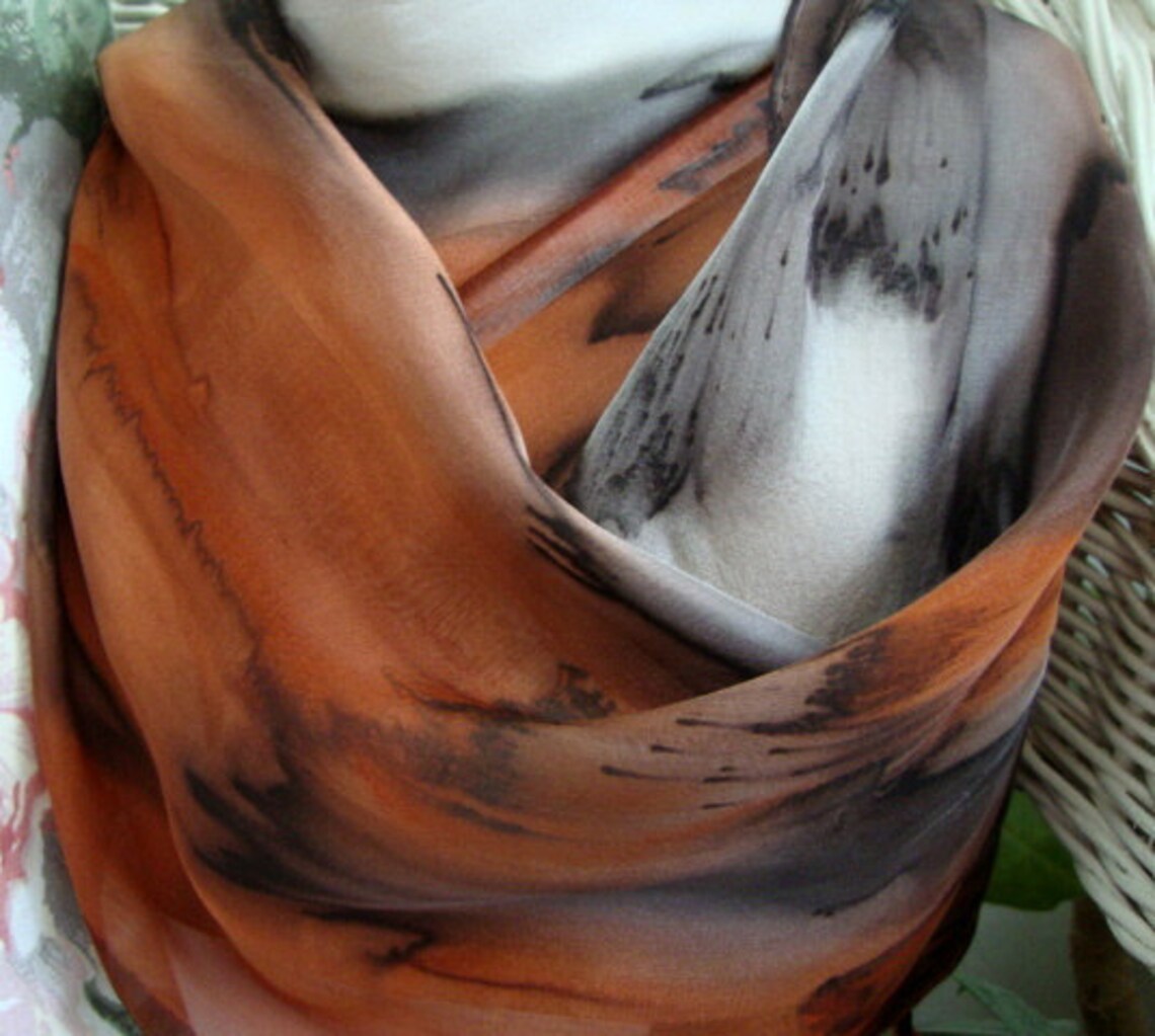 Scarf Silk Rusty Tan Hand Painted Silk Scarf - Etsy