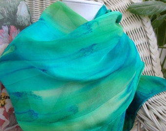 Green Teal Blue Tropical Island Silk Scarf