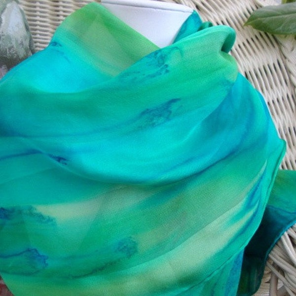 Green Teal Blue Tropical Island Silk Scarf