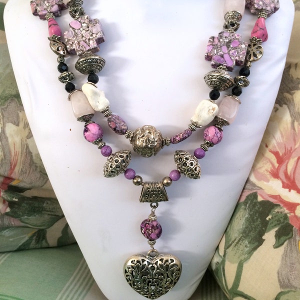 Heart of the Rodeo, Silver Pink Purple, CowGirl, Rodeo Star Necklace