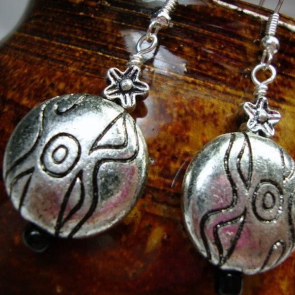 Aztec Silver tone Earrings Lightweight