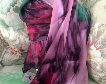 Scarf, Silk, Women, Hand Dyed,  Silk Scarf,  Purple Pink Green