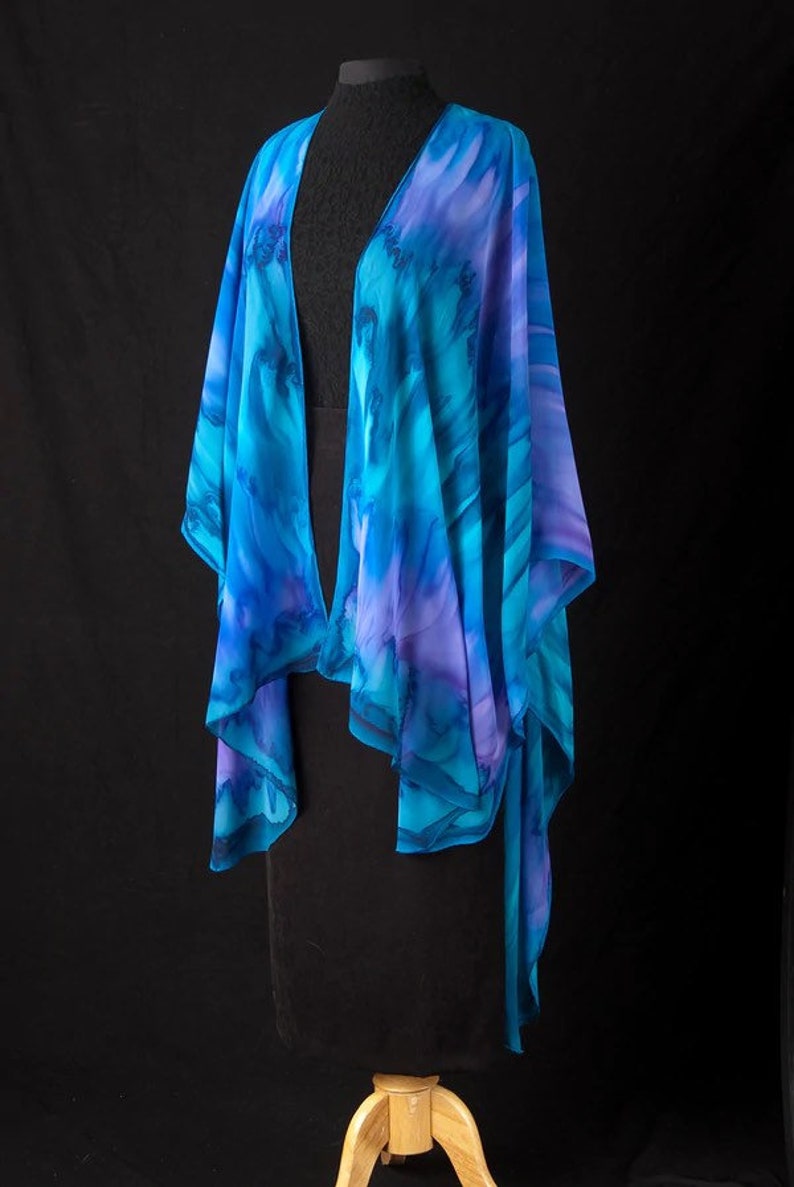 Silk Ruana Hand Dyed Extra Large Hand Painted Cape image 2