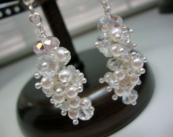 Tiny Pearl and Crystal Elegant Earrings Bridal Wedding Bridesmaids Earrings