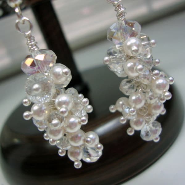 Tiny Pearl and Crystal Elegant Earrings Bridal Wedding Bridesmaids Earrings