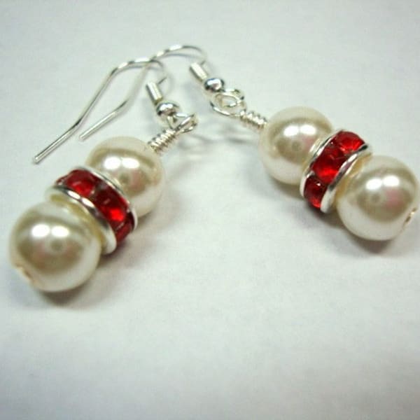 Red and White Delight Pearl Earrings Formal Occasion Holiday Wedding Jewelry