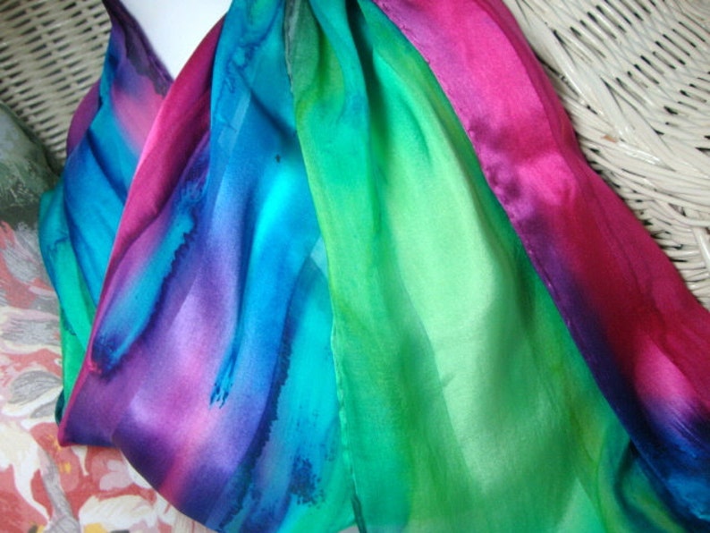 Scarf, Silk, Women, Fuschia Blue Purple Green Hand Dyed Silk Scarf Hawaii image 2