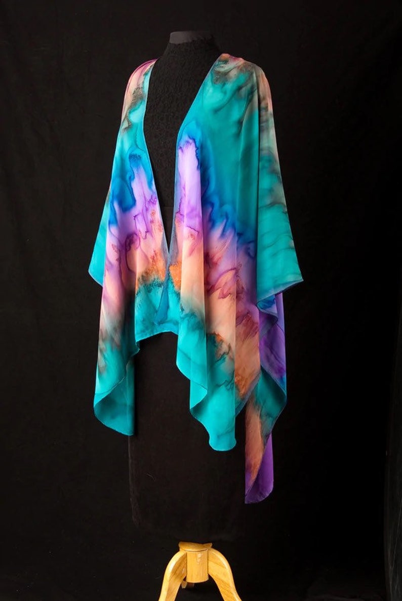 Silk Ruana Hand Dyed Extra Large Hand Painted Cape image 8