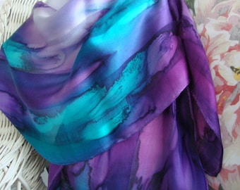 Scarf, Silk, Women, Hand Dyed, Hand Painted, Northern Lights Hand Dyed Silk Scarf