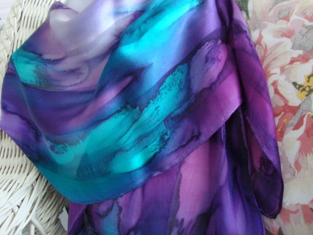 Scarf, Silk, Women, Hand Dyed, Hand Painted, Northern Lights Hand Dye…