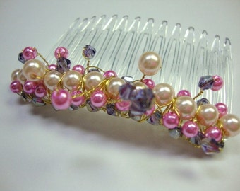 Pink & Purple Pearl and Crystal Comb