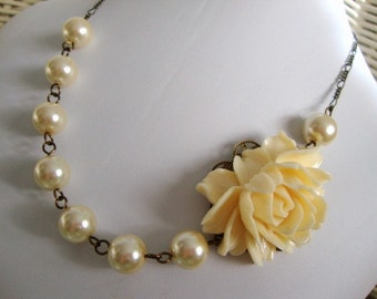 Going to the Chapel Necklace FREE Earrings - Rose and Pearls Bridesmaid Wedding Jewelry