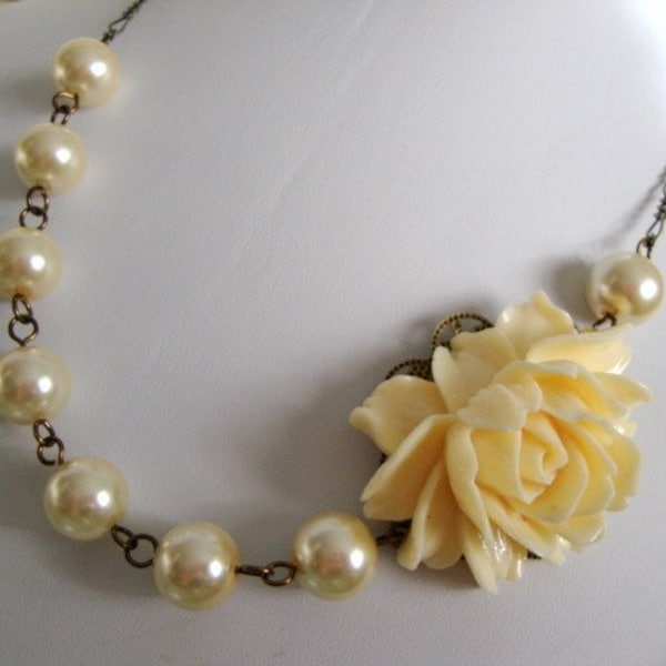 Going to the Chapel Necklace FREE Earrings - Rose and Pearls Bridesmaid Wedding Jewelry