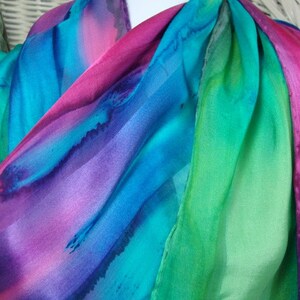 Scarf, Silk, Women, Fuschia Blue Purple Green Hand Dyed Silk Scarf Hawaii image 4