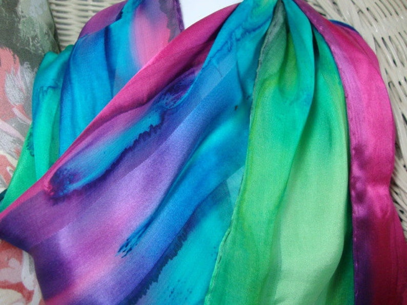 Scarf, Silk, Women, Fuschia Blue Purple Green Hand Dyed Silk Scarf Hawaii image 4