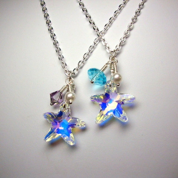 The AB Crystal Starfish Necklace Set of Two Bridesmaid Beach Wedding Jewelry