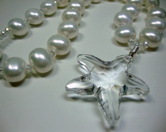 Giant Crystal Starfish White Large Pearl Necklace Beach Wedding Brides Bridesmaids