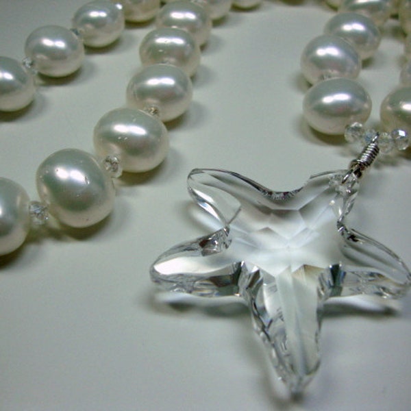 Giant Crystal Starfish White Large Pearl Necklace Beach Wedding Brides Bridesmaids