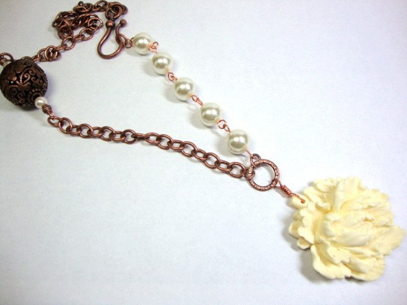 Ivory Flower and Copper Necklace Etsy