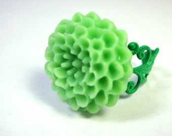 Lime Green Flower Ring