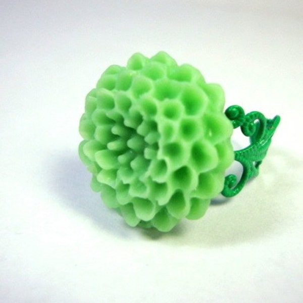 Lime Green Flower Ring