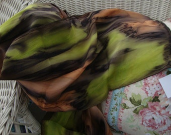 Silk Scarf, Hand Dyed, Hand Painted, Jungle Safari NEW Brown Chartreuse, Gift for Women