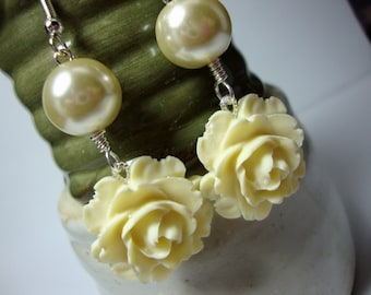 Ivory Flower Earrings Formal Occasion Bridal Prom Wedding Jewelry