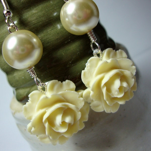 Ivory Flower Earrings Formal Occasion Bridal Prom Wedding Jewelry