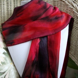 Scarf, Silk, Women, Hand Painted in Red and Black Silk Scarf