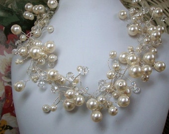 Pearl and Crystal Bridal Wedding Necklace