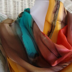 Scarf, Silk, Women, Hand Dyed, Southwest Soiree Silk Scarf, Chestnut Seabreeze Apricot image 2