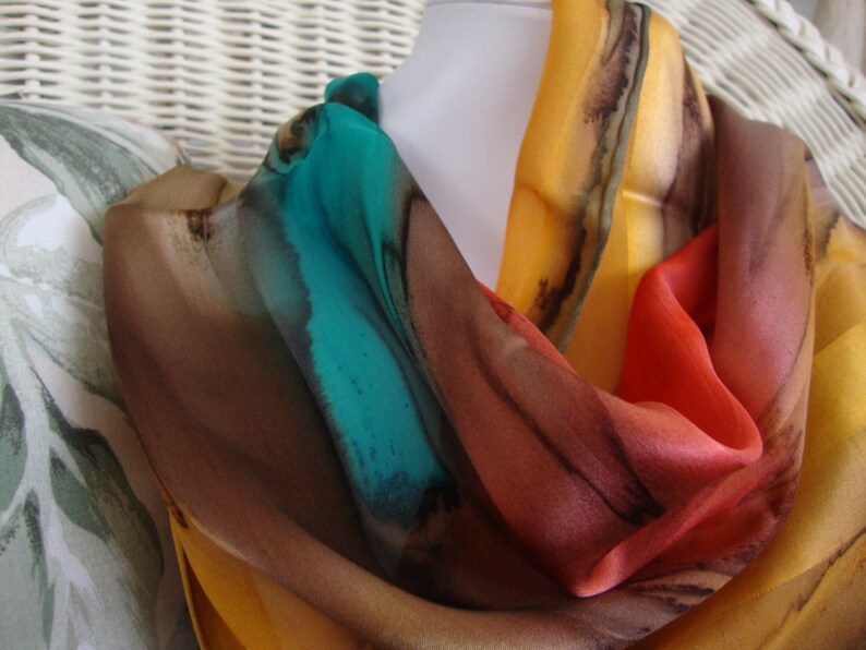 Scarf, Silk, Women, Hand Dyed, Southwest Soiree Silk Scarf, Chestnut Seabreeze Apricot image 2