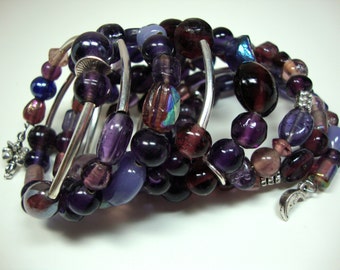 Shades of Purple Beaded Bangle Layered Wrapped Bracelet