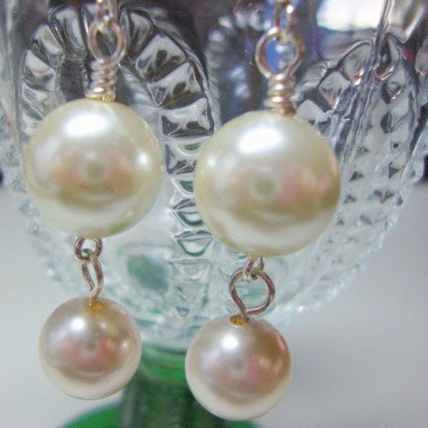 Double Pearl Earrings Bride Wedding Formal Occasion Jewelry