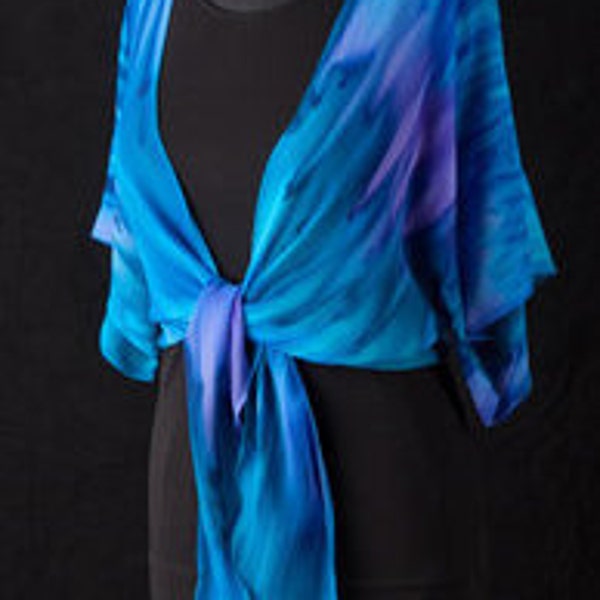 Silk Shrug Jacket, Hand Dyed Hand Painted, Moonlight Beach