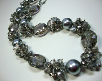 Annie Bold Silver Pearls Silver Crystals Necklace in Silver Bridesmaid Mother of Bride Wedding Jewelry