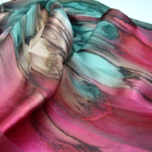 Chestnut Dark Red Dark Green Antelope Hand Dyed Silk Scarf