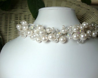 Pearl and Crystal Princess Necklace Formal Occasion Bridal Jewelry