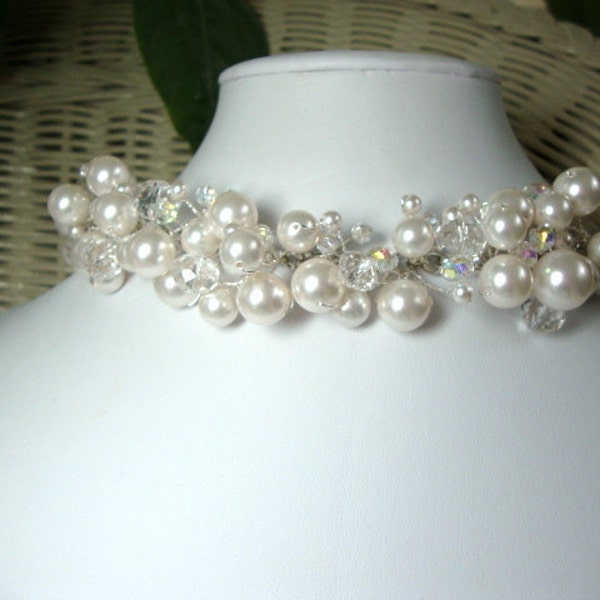 Pearl and Crystal Princess Necklace Formal Occasion Bridal Jewelry