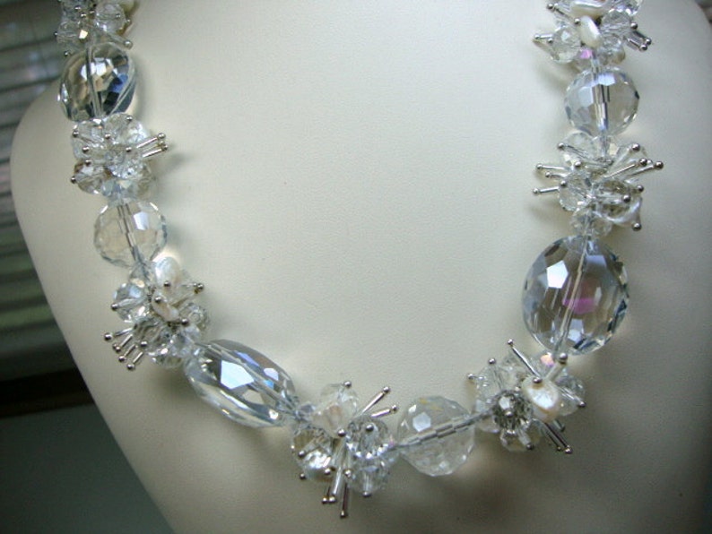 Bold Crystals White Freshwater Pearls Bridal Wedding Jewelry Formal Occasion image 5