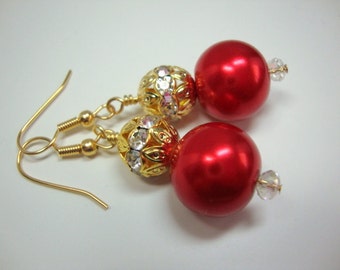 Red Pearl Bling Earrings