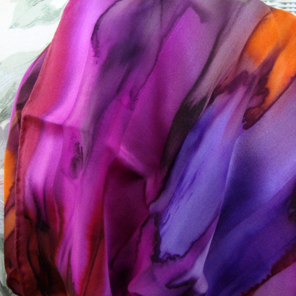 Scarf, Silk, Women, Hand Dyed, Silk Scarf, Plumtastic, Plum, Orchid, Orange, Fuchsia