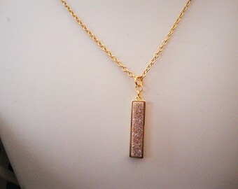 Necklace, Gemstone, Champagne Quartz Druzy with 14K Gold Chain